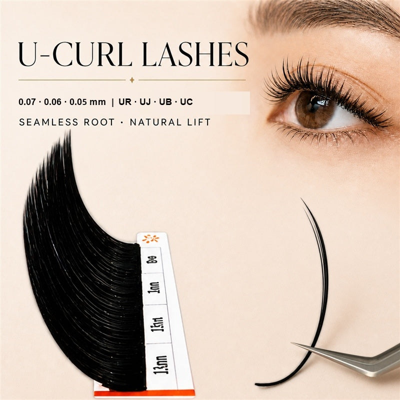 U-Curl Eyelash Extensions – Seamless No Crease Root, Natural Lift Lash 0.06/0.07mm